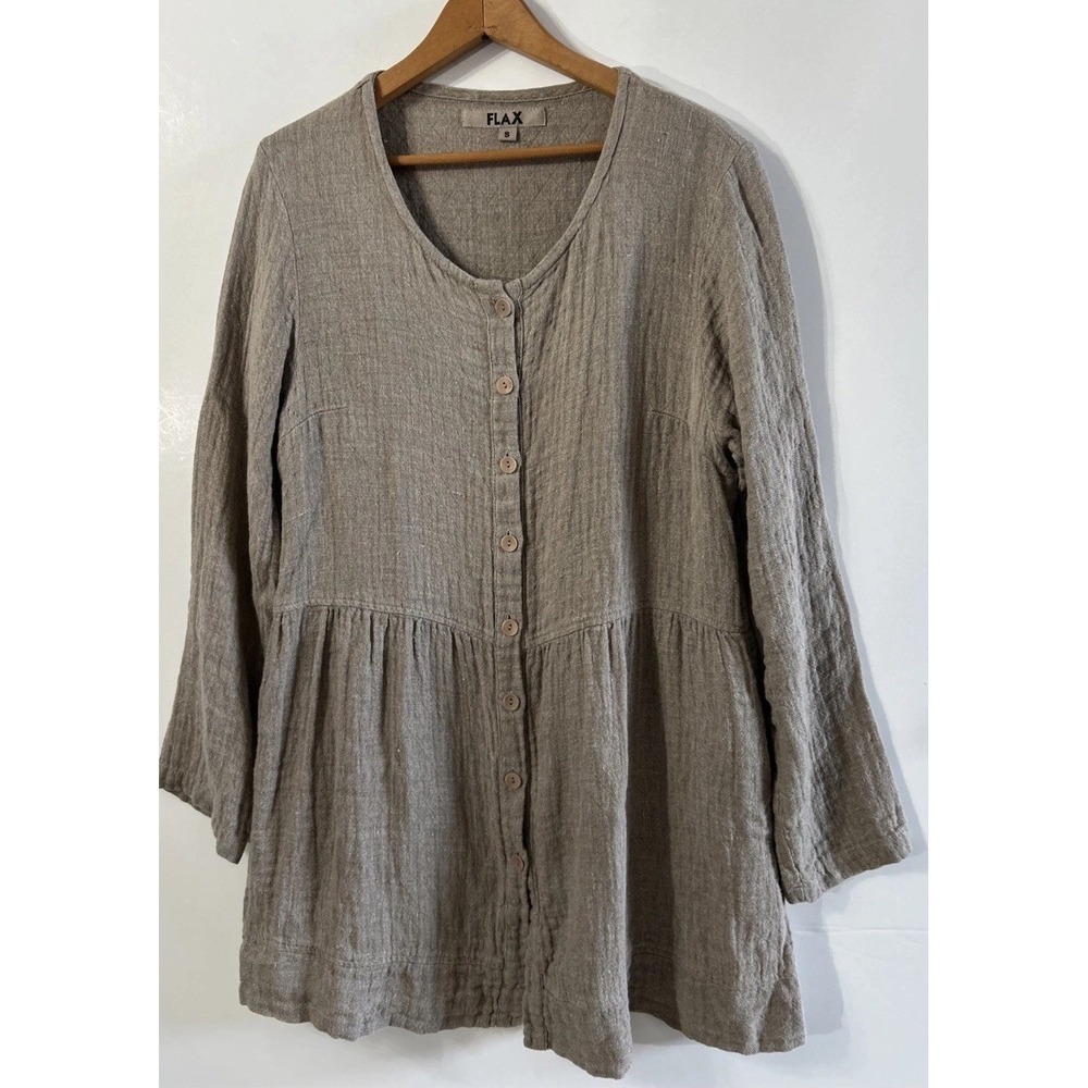 Women's Flax Linen Baby Doll Tunic Blouse Dress Sz Small Oversized 100% Linen